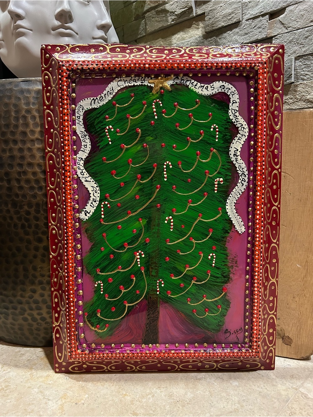 Sissy's Folk Art Christmas Tree Framed Art